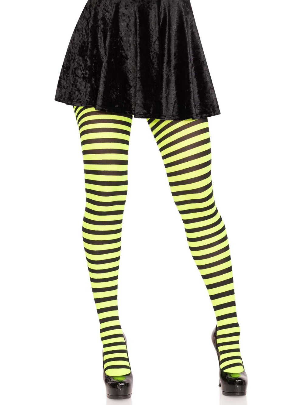 Leg Avenue - Jada Striped Women's Tights - BLACK/LIME